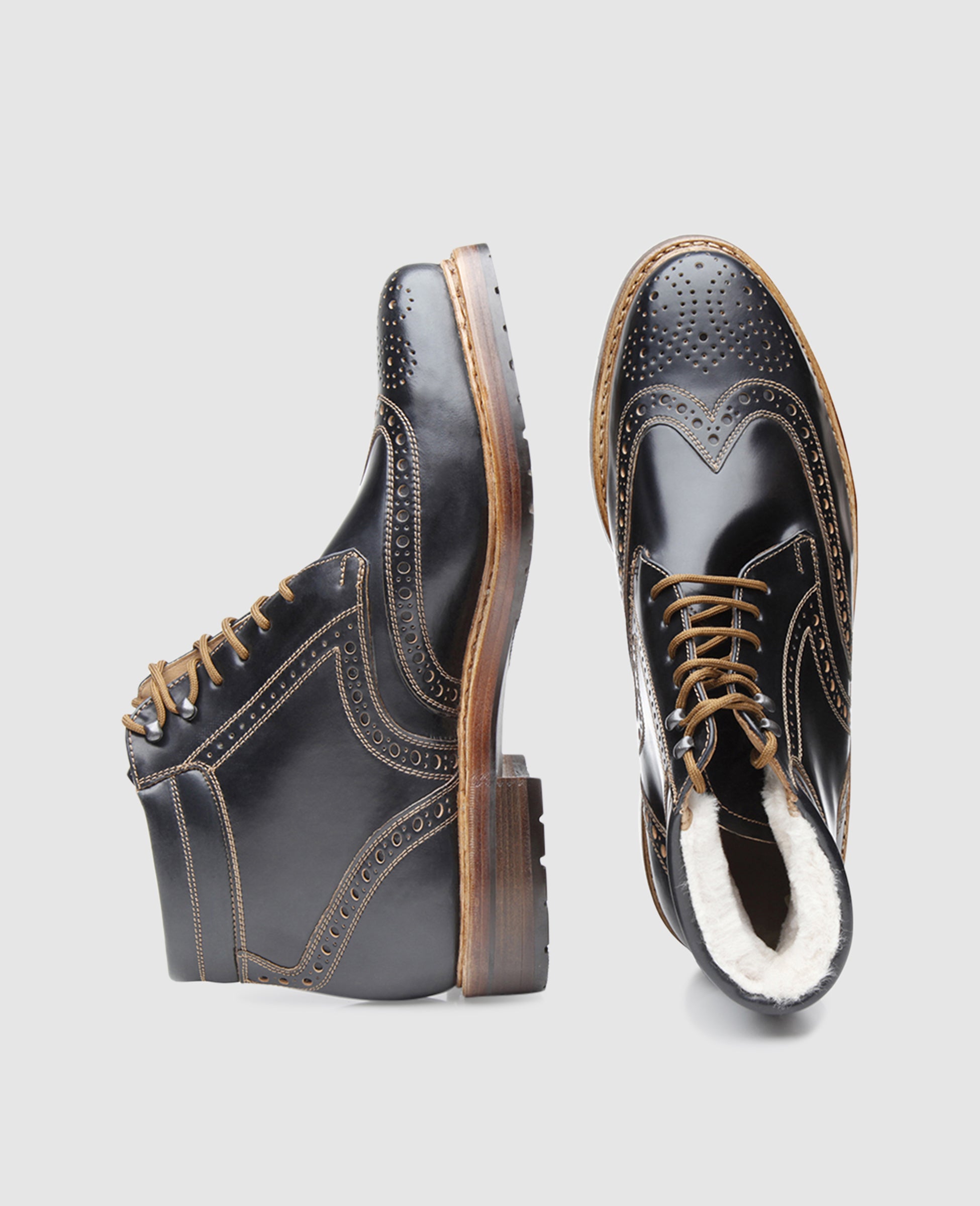 dinkelacker-buda-full-brogue-c-boot-schwarz-shell-cordovan-lammfell image 5