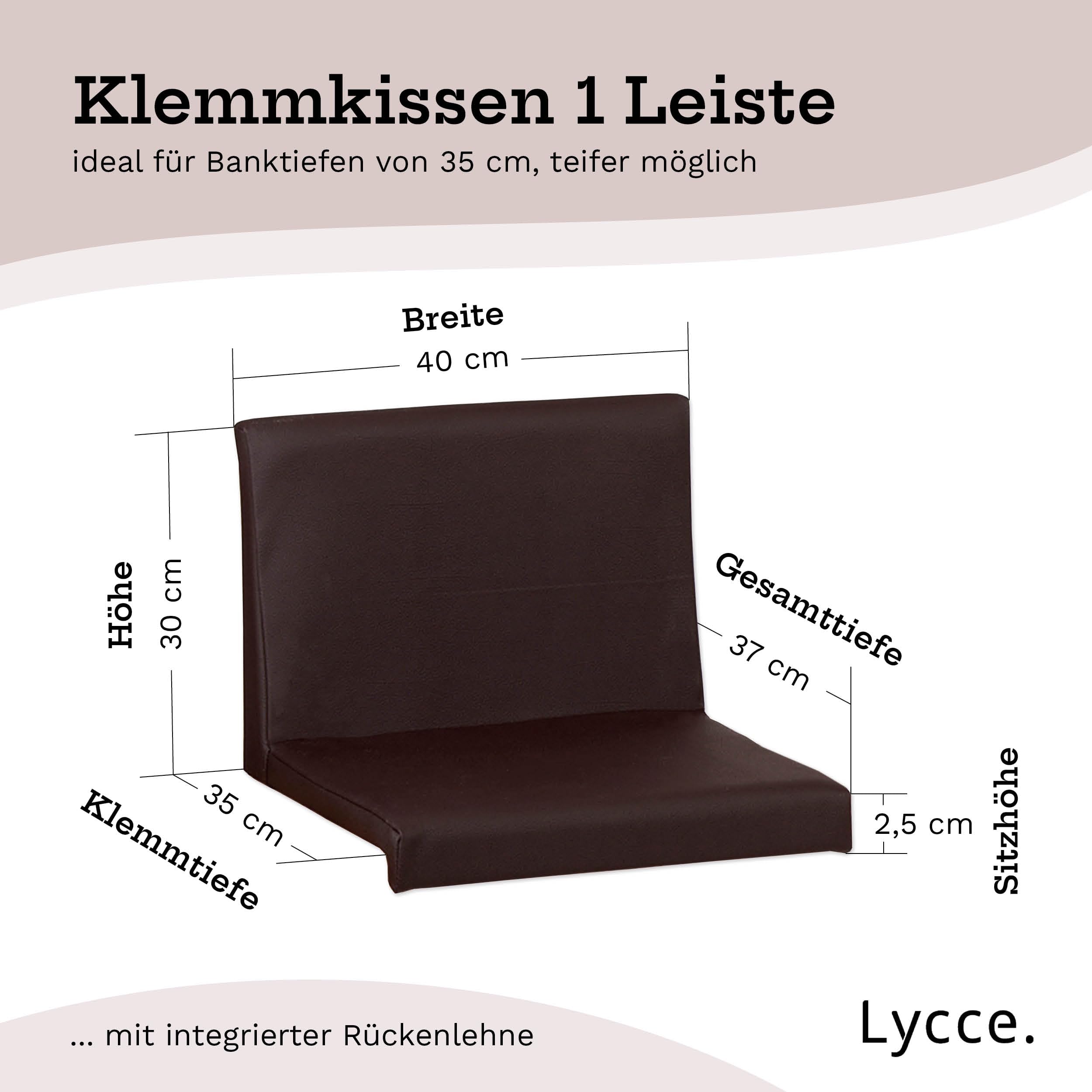 lycce-bankauflage-klemmkissen-1-leiste-kunstleder-braun-mit-r-ckenlehne image 2