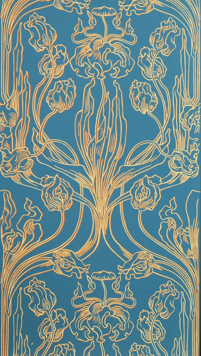 hembus-tapete-3070-tulpen-papiertapete-gelb-orange-auf-blau-52-cm image 1