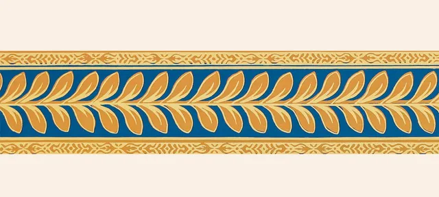 hembus-borte-4080-b-lorbeerblatt-ocker-blau-borte-12-2-cm image 1