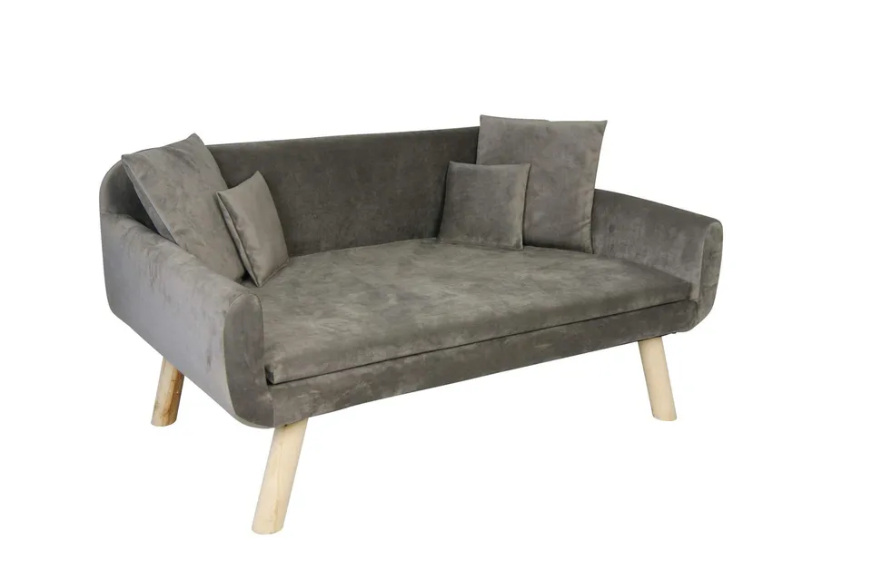 lycce-retro-tiersofa-velvet-f-r-hunde-katzen-taupe-gr-e-2-inkl-kissen image 1