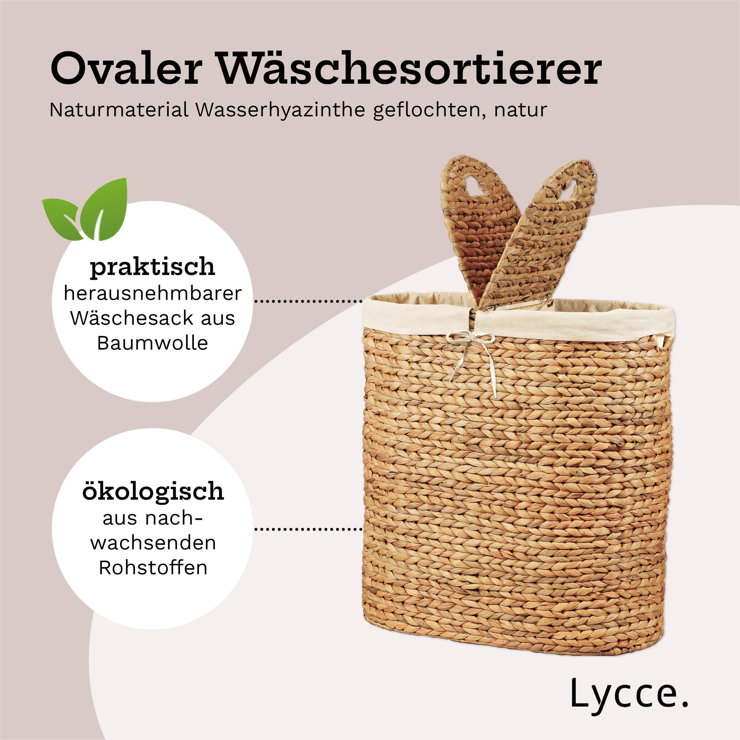 lycce-w-schekorb-2-fach-sortierer-46l-oval-mit-deckel-wasserhyazinthe-metallgest image 2