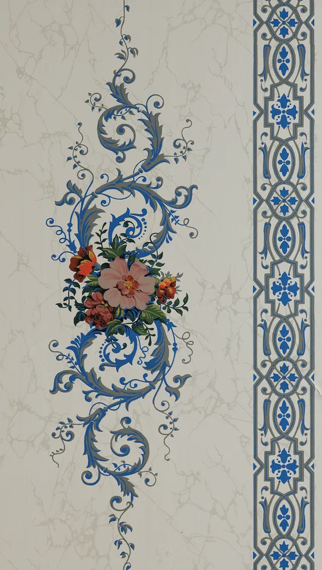 hembus-tapete-538-marmor-und-blumen-papiertapete-46-cm-blau-gr-n image 1