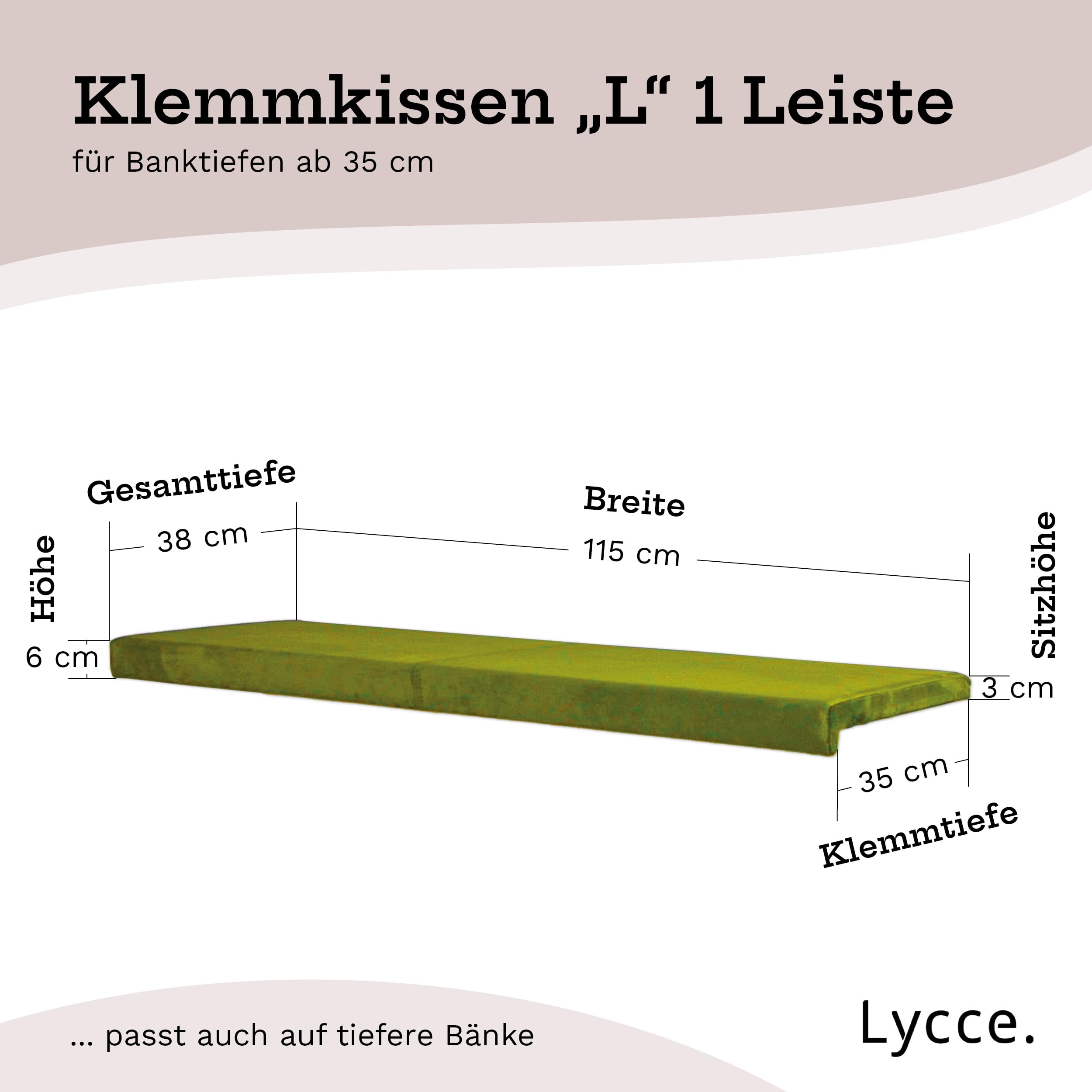 lycce-bankauflage-klemmkissen-1-leiste-2-sitzer-samt-oliv-115x38x6-cm image 2