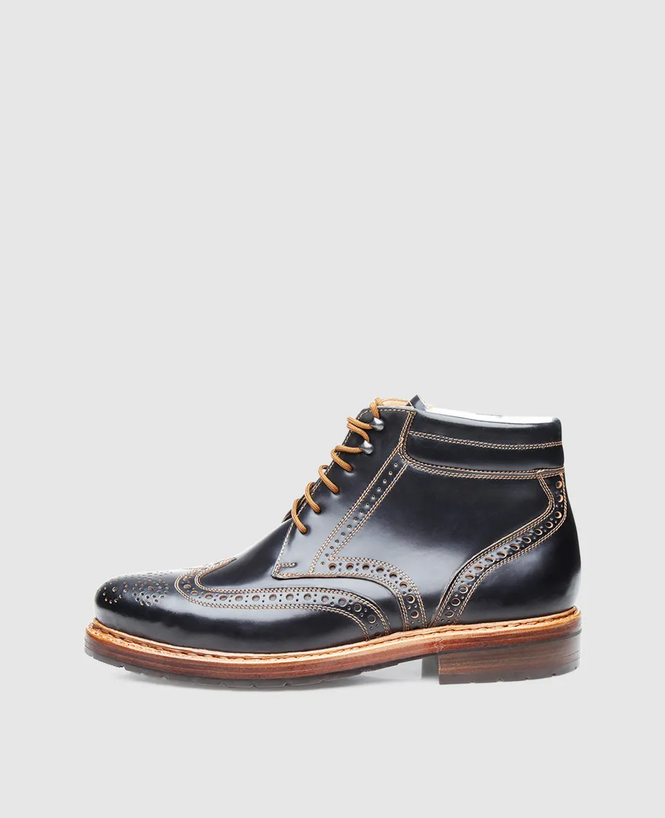 dinkelacker-buda-full-brogue-c-boot-schwarz-shell-cordovan-lammfell image 1