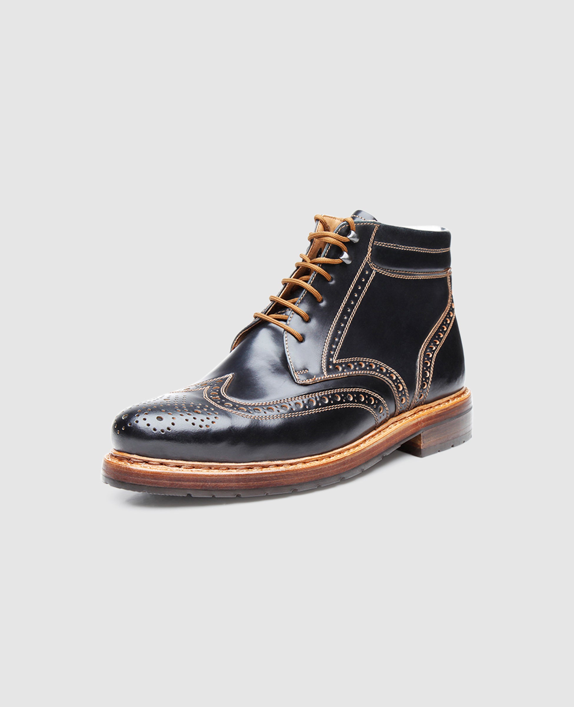 dinkelacker-buda-full-brogue-c-boot-schwarz-shell-cordovan-lammfell image 2